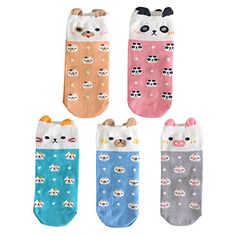 TooPhoto Womens Cotton Cute Funny Soft Colorfull Novelty Animal Casual Ear Crew Socks Gift 5pcs