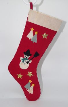 Vintage Felt Christmas Stocking with Christmas Tree Xmas Holiday Stocking Standard Size Decoration Ornament