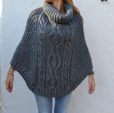 Nuevo Elegante Mujer Poncho Jersey de Cuello Cisne Bat Mangas Suéter Onesize 641