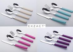 4 Dinner Spoons EXZACT Cutlery Set of 16 4 Forks 4 Teaspoons EX23-16 Turquoise Stainless Steel 4 Knives Color Handles