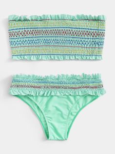 Aqua Doce 2 Piece Bikini Blue Purple Floral Eyelet Lace Trim Womens Brazil Sz M