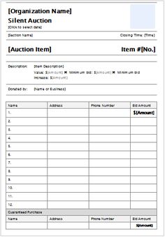 31 best silent auction bid sheet templates images fundraising silent auction bidding sheets
