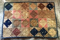 Antique 19th Century 1800/'s Brown Cotton Fabric Strip Quilt//Doll//Crafts