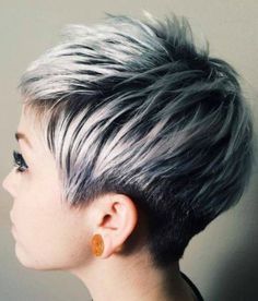 Silver Pixie Cut With Layered Lowlights Pinteres Beautiful Silver Ombre Hairstyles For Short Hair