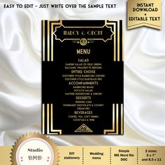 great gatsby menu template
