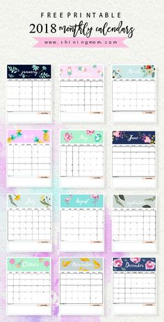 2018 printable monthly calendar