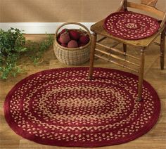 Chair Pad w//Ties Hooked Red Cream Blue American Star by Park Designs