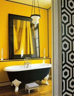 79 Best Home Bathroom Ideas Yellow Black White Images On Eclectic Bold Yellow Bathroom With Black Claw Foot Bathtub And White Accents Trending In Design Bathrooms From Bliss