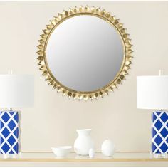 Dipamkar ® Large Antique Light Gold Sunburst Métal Décoratif Miroir mural H80cm