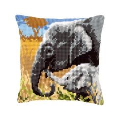 Elephants Large Holed Printed Tapestry Canvas Cushion Kit Chunky Cross Stitch