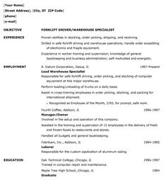 example of a functional resume for a warehouse worker or driver an