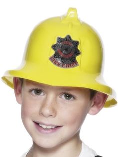 Girls Boys Kids Yellow Firefighter Fireman Hero Helmet Fancy Dress Accessory Hat