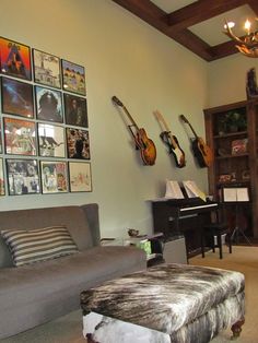 51 Best Music Room Images Diy Ideas For Home Houses Love The Cow Hide Ottoman Al Cover Wall Art And Guitars Hangning At An Angle On Home Office Music Room Design Pictures Remodel