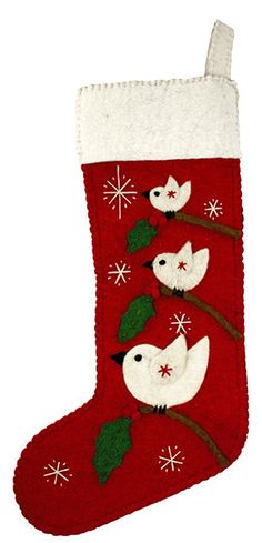 Singing Birds Felt Christmas Stocking 45 00 Via Etsy Fair Trade Holiday Tree Top Birds Stocking Red