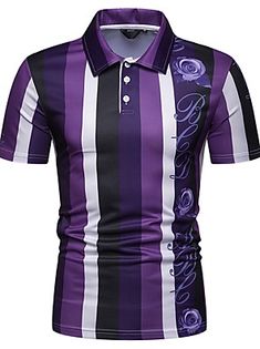 SuperStyle Rayas Polo con Botones para Hombre Manga Corta
