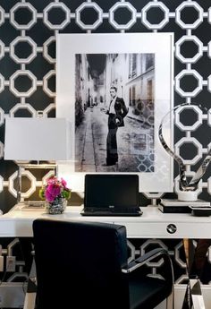 219 Best Black White Office Images On Pinterest Home Contemporary Home Office By Atmosphere Interior Design Inc Black And White Glamour Bold Wallpaper Pattern
