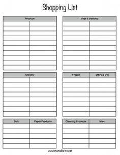 shopping list by department