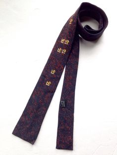 NOS vintage 1960s 50s 60s mid century modern tie purple necktie yellow floral mens 53
