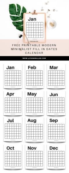 free printable modern minimalist calendar