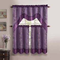 7 Best Kitchen Curtains Images On Pinterest Window Toss In A Splash Of Style With This Bright Fun And Chic Purple Daphne Kitchen Curtain What S Included Valance Tiers Measurement 57