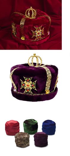Rhinestone Onion Dome Gemstone Red Velvet Men/'s Gold Crown Regal King Royal Head