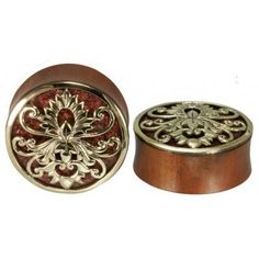 00g Pair of Double Flared Ebony Eyelets with Copper Lotus Drop Inlay