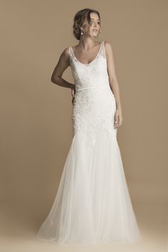 Amélie Brautkleid /'9522/' Chiffon Empire creme ivory Hochzeit