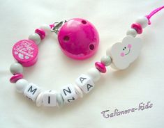 Schnullerkette mit Namen ♥ Mädchen ♥ kleine Schwester ♥ Baby ♥ rosa grau ♥ Herz