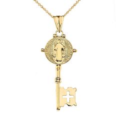 Gabriel Medal Pendant Mia Diamonds 14k Yellow Gold Polished and Satin Hollow Spanish St