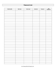 computer password organization free printable printables online check register form