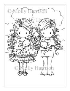 Little Twin Girls With Kitties