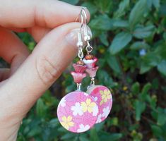 Chiyogami Earrings Yuzen Earrings Washi Earrings Small Pink and Black Earrings Japanese Paper Earrings