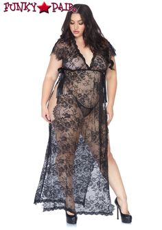 Short Satin Rose Robe w//embroidered eyelash lace sleeves/&satin tie//Leg Avenue™