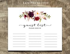 guest book sign in sheet