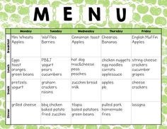 sample daycare menu templates