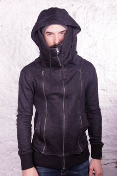 ainr Men Double Zipper Hooded Jacket Turtleneck Fleece Hoodie Coat