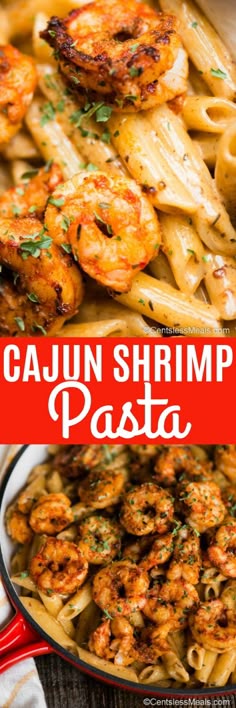 Cajun Shrimp Pasta has tender, succulent shrimp coated in a flavorful cajun seasoning and tossed with a creamy sauce and served over pasta. #centslessmeals #cajunshrimppasta #cajunshrimp #easyrecipe #easydinner #pasta #shrimp #pastadinner
