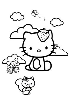 Hello Kitty Loves Strawberries Coloring Page