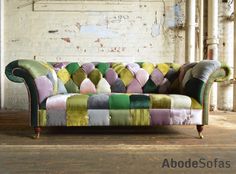 Grace Patchwork Chesterfield Sofa Color Pallets Modern British Handmade Bold Pink Green Patchwork Chesterfield Sofa Totally Unique Fabric Abode Sofas