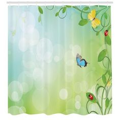 Spring Purple Flowers Butterfly Flying on Lilies Bathroom Shower Curtain 71Inch