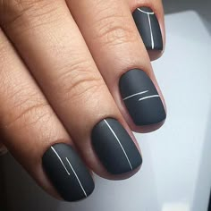 Cute Nail Art Designs, Line Nail Designs, Short Nails Art, Black Nails Short, Super Nails