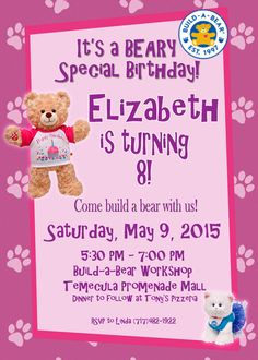 teddy bear birthday invitation pink stripes teddy bear birthday