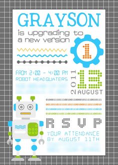 robot birthday invitations