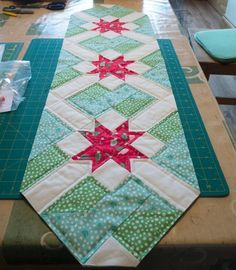 Christmas Patchwork Tablerunner Traditional Green Red And Cream Christmas Patchwork Tablerunner Traditional Green Red And Cream Holly Poinsettias Xmas Handmade Quilted Table Runner