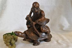 China cinnabar hand-carved Kid Children Boy longevity Peach Statue