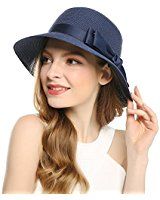 WELROG Damen Derby Hochzeit Tee Party Hut Sommer Strand Hut Bowknot Sonnenh/üte
