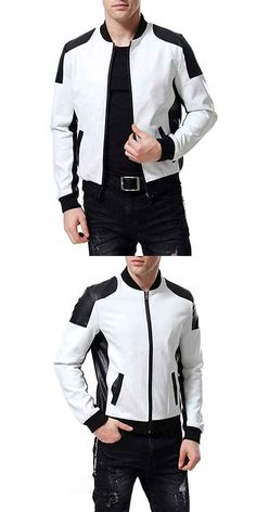 AOWOFS Mens Faux Leather Jacket Brown Moto Motorcycle Bomber Punk Fashion Slim Fit Coat