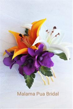 Luau Double Red Apple Blossom Silk Flower Hair Comb,Bridal Party,Wedding