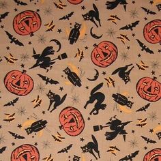 Yard Halloween Fabric Night Silhouette Pumpkin Black Cat Crossing Maywood
