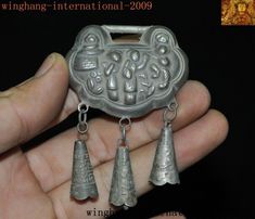 Old Chinese Silver Auspicious Double Dragon Loong Beast Necklace Pendant Amulet